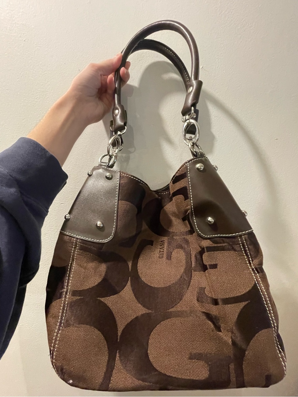 Gitana Dark Brown Signature Canvas Shoulder Bag-vintage